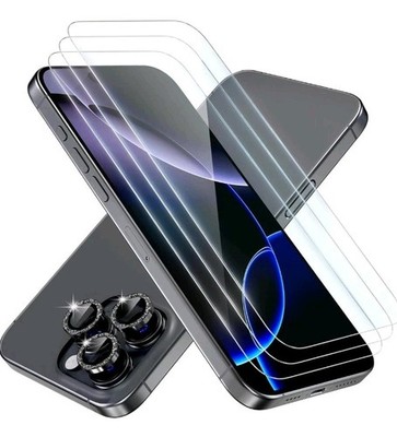 beuxece 3 Pack for iPhone 16 Pro Screen Protector 6.3'' + Set Glitter Camera Blac