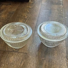 2 Anchor Hocking "Queen Mary" Clear, Ribbed Refrigerator Dish W/Flat Lid