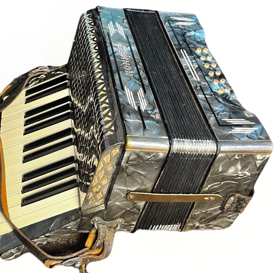 Acordeón Profesional Hohner A-440 Hecho en Alemania Madreperla Gris Metal Foto 4 de 4