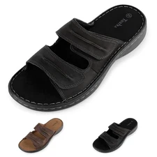 Tiestra Mens Adjustable Leather Slide Sandals Comfortable Summer Sandals Casual