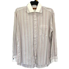 Steven Land Men's Striped 100% Cotton Dress Shirt Size 16 34/35
