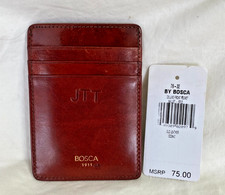 Bosca Leather Deluxe Front Pocket Wallet Cognac 78-32 MSRP 75 NWT Monogram JTT