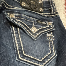 Miss Me Women's Skinny Jeans Blue Embroidered Button Denim