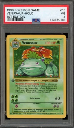 Pokemon Venusaur Base Set Shadowless 1st Edition Holo Rare #15 PSA 3