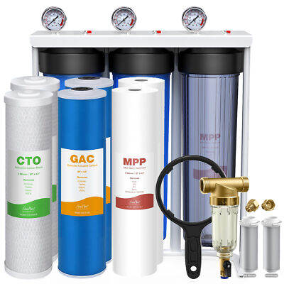3Stage Big Blue 20'' Whole House Water Filter System+Spin Down+Extra 2 Set Filter