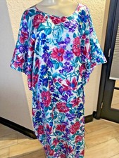 Vtg Kaftan California Dynasty Floral Satin FEEL Gown Muu Muu Lounge OVERSIZE s2