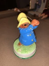 Vintage Music Box Paddington Bear Figurine. Hitting Golf Ball Super Nice Musical