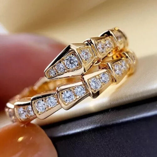 2.5Ct Round Cut Simulated Diamond Women Snake Ring 14k Yellow Gold Plated - Picture 3 of 4