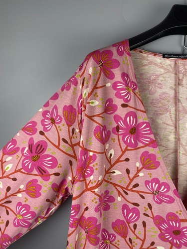 Gudrun Sjoden Oversized Cotton Modal Long Pink Floral Open Cardigan Dress Size L - Picture 5 of 9