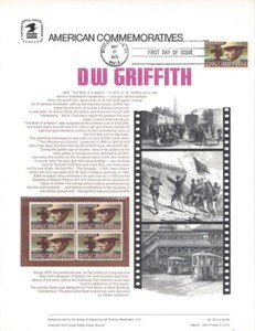 50-10c-Movies-039-D-W-Griffith-1555-USPS-Commemorative-Stamp-Panel-w-FDC