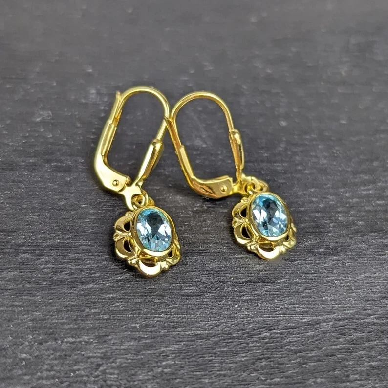 Ohrhänger echt 333/000 Gold mit Blautopas | Ohrringe | Schmuckstyck - Bild 4 von 4