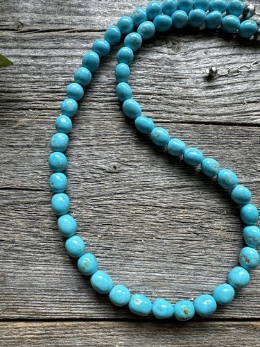 Sleeping Beauty Turquoise 925 Sterling Silver Nuggets Bead Necklace 18 inch Gift - Picture 6 of 12