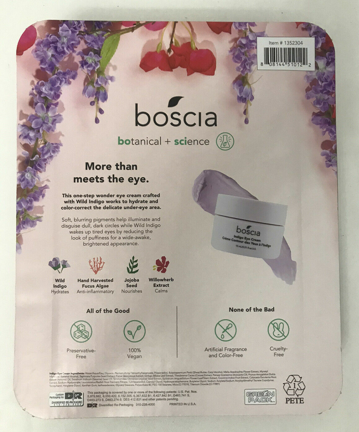 Boscia Indigo Eye Cream Duo Pack (0.51 fl.oz X 2) Hydrates Illuminate