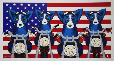 George Rodrigue Blue Dog Easy Riders Silkscreen Print Signed