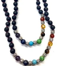 HandMade Black Lava Stone Meditation Yoga Necklace Chakra Beads
