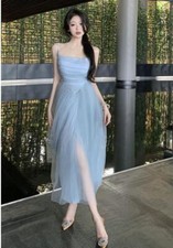 Women's temperament socialite mesh Slim fit slit sexy Backless sling long dress 