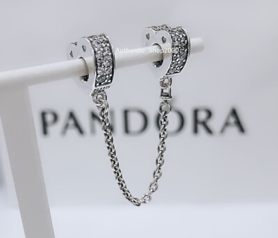 【PANDORA】 NEW Authentic PANDORA 925 Silver Sparkle Pave Heart Safety Chain