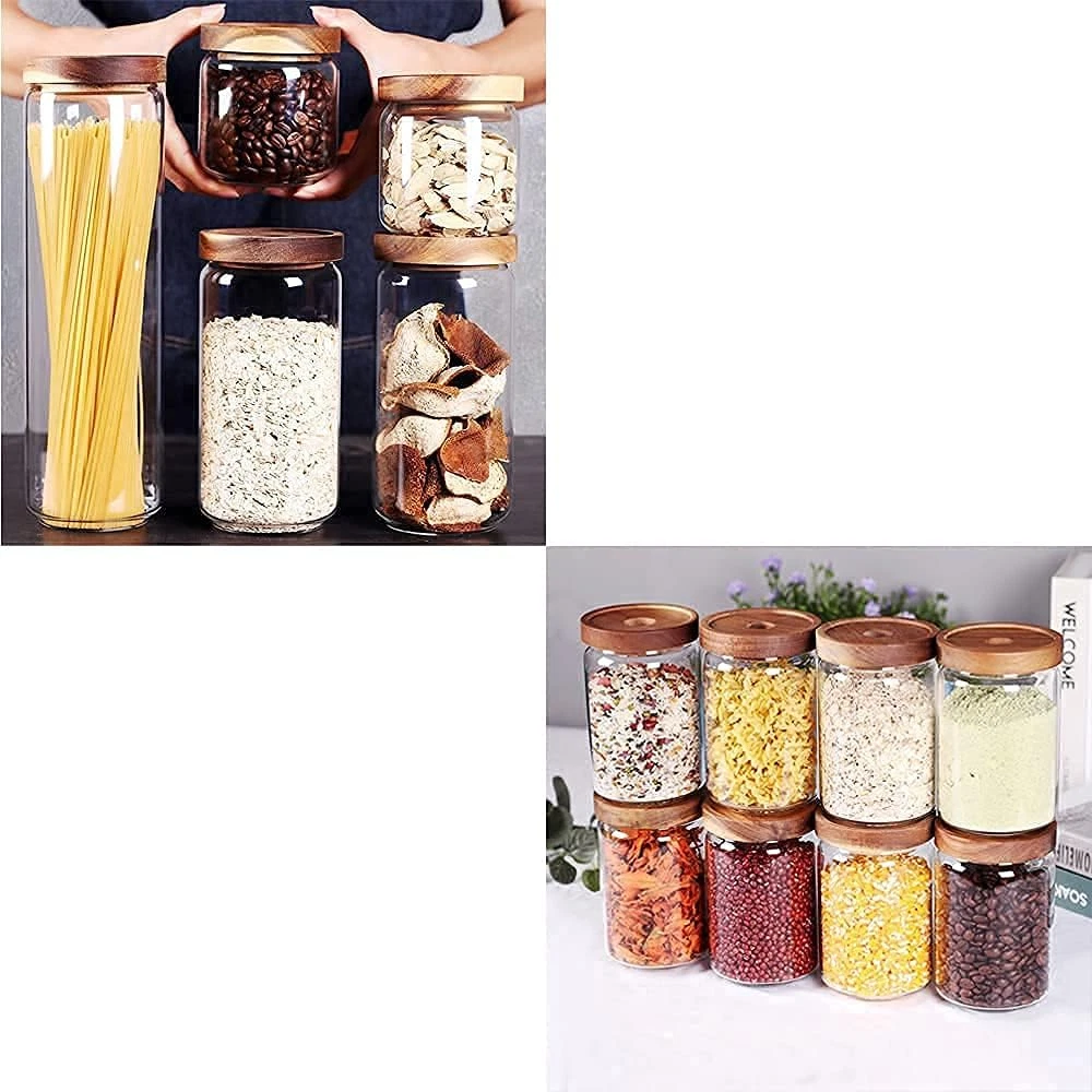 Airtight Glass Food Storage Containers with Acacia Wooden Lids - Set of 13