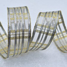 10yds FLAWED Silver Gold Metallic Plaid Christmas Sheer Wired Ribbon 1.5"W