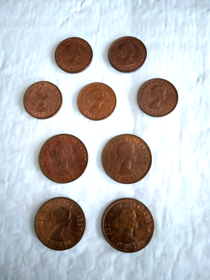 9-circulated-australia-1964-and-1967-one-penny-1964-half-penny-coins