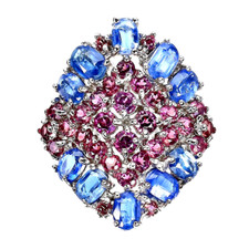 BEAUTIFUL BLUE KYANITE  RHODOLITE GARNET RING 925 STERLING SILVER SZ 7.75