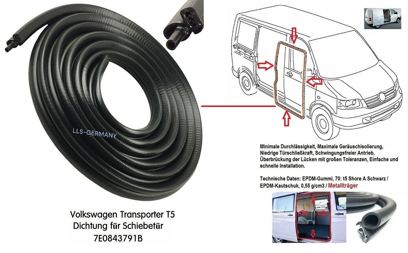 Sliding Door Seal For VW Volkswagen T5 T6 Transporter Box Seal