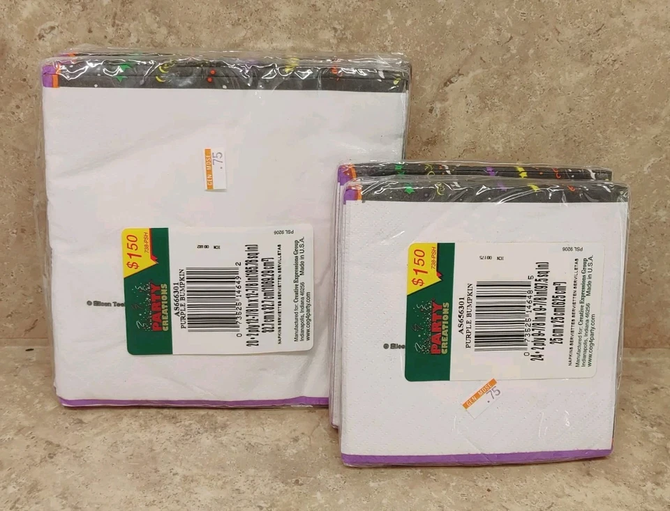 Салфетки для Хэллоуина тыквы фиолетовая бугорок 4 упаковки (2 обычных/2 напитка) - Изображение 4 из 4