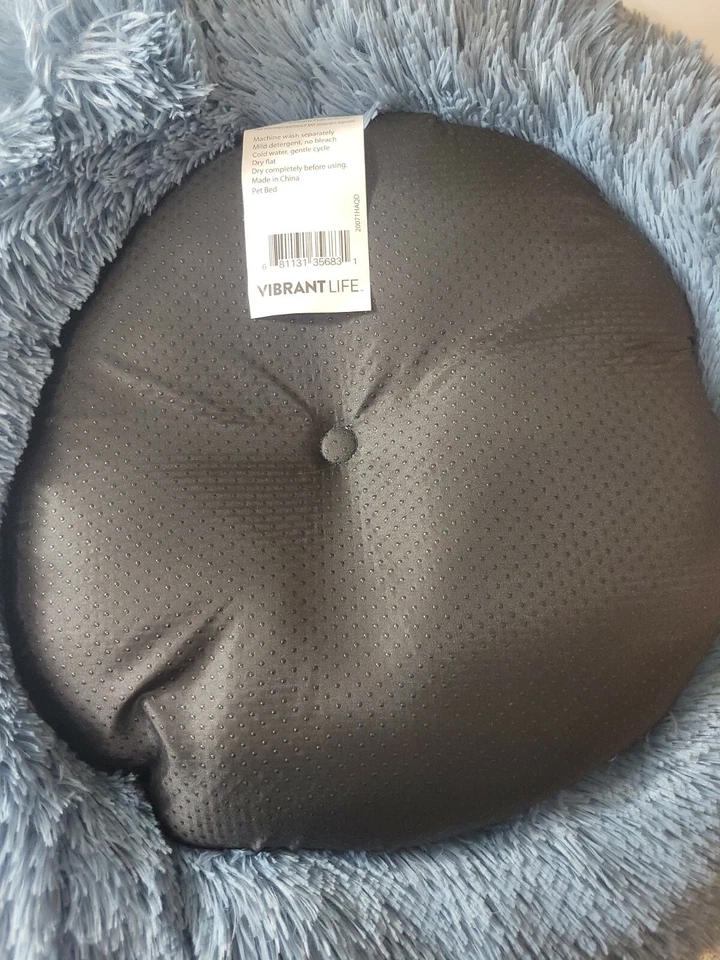 Cama para mascotas donut de felpa de 24" perro pequeña, azul lavable a máquina perfecta para acurrucarse Foto 3 de 4