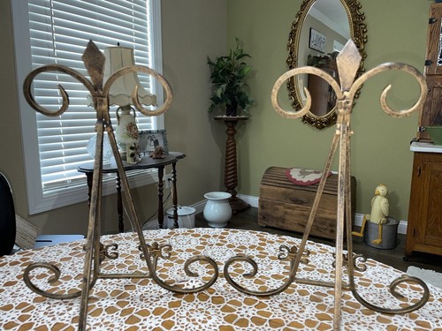 Pair of Large Tabletop Book Art Stand Easel Bronze Finish Fleur de Lys Accents - Picture 7 of 12