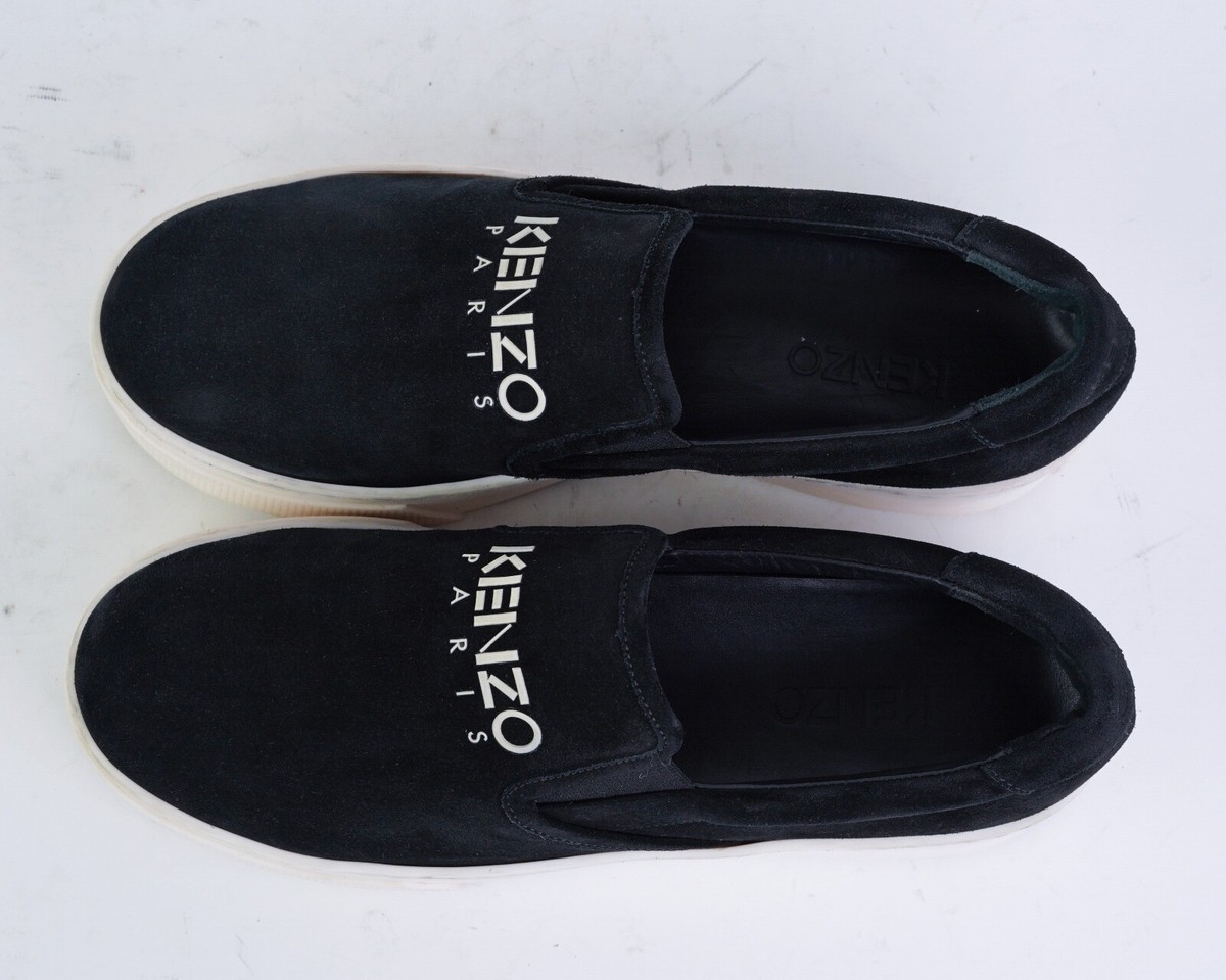 Kenzo Paris Black Suede Platform Slip-On Sneakers Women's