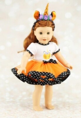 Halloween~ Cute as a Pumpkin Unicorn Tutu Outfit & Shoes for 18'' Dolls