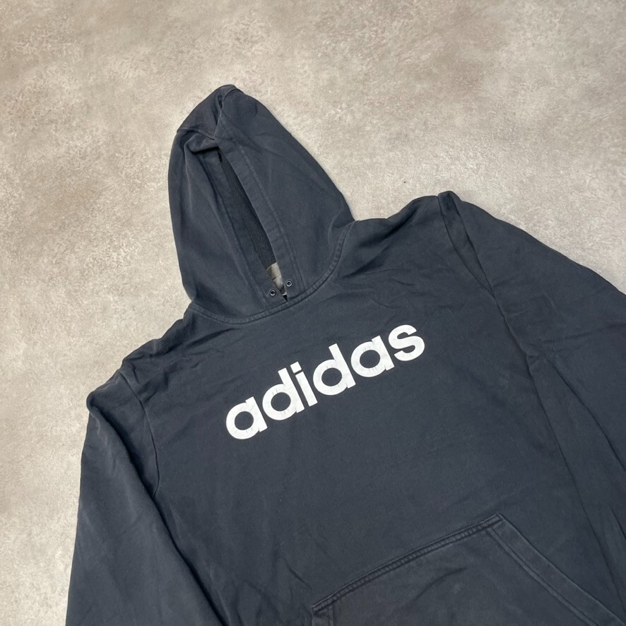 Adidas Hoodie Mens Spellout Y2K Pull Over Sweatshirt, Black, Large image 3