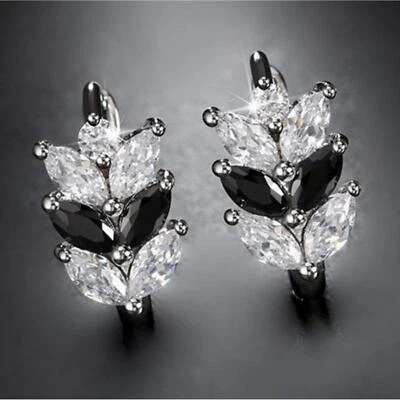 Femme Boucles D'Oreilles Argent Zircon Noir 750 or Blanc 18K Plaqué Fleur O2662 - Photo 1/4