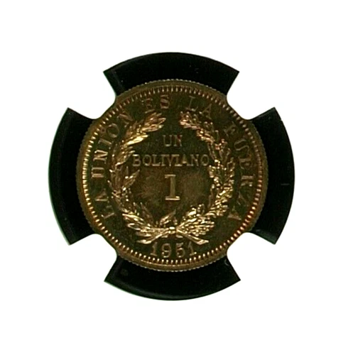 1951 Bolivia 1 Boliviano, NGC SP 64 RB, Rare Specimen Proof, 10 Minted per SCWC