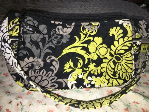 VERA BRADLEY Black Yellow White Gray Floral BAROQUE Cloth Strap Handbag Purse - 第 1/9 張圖片