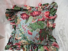 Vintage Pillow blue pink green large Caladium Poppies wide ruffled edge