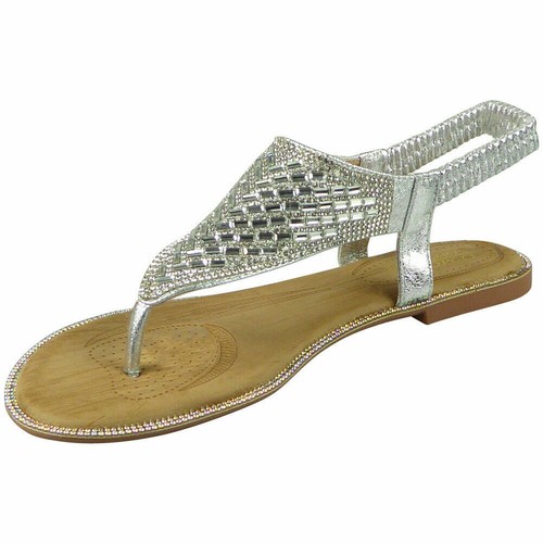 Sandalias para damas Zapatos Verano para mujeres Puntera elástica Plana Eslinga Bling Talla - Imagen 15 de 29