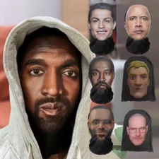 Realistic Celebrity Full Face Mask Kanye Rock Ronaldo Lebron Costume For Party