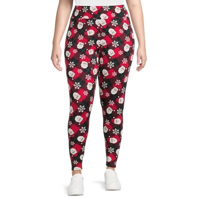 Feeling Festive Women's Plus Christmas Holiday Leggings, Red Plaid