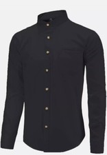 Dioufond Banded Collar Shirts Cotton Oxford Mandarin Collar Shirts for Men Black
