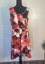 corey womens red black white floral fit a flare dress high low sundress