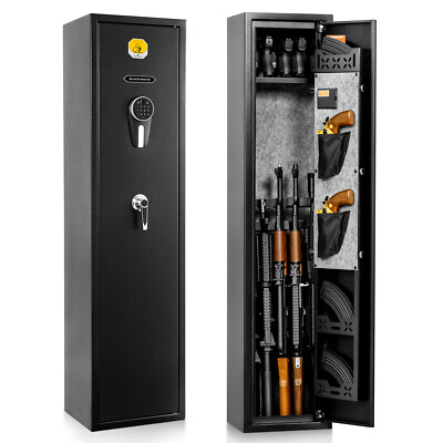 US 5 Gun Rifle Safe Digital Keypad Quick Access Security Lock Steel Home Cabinet