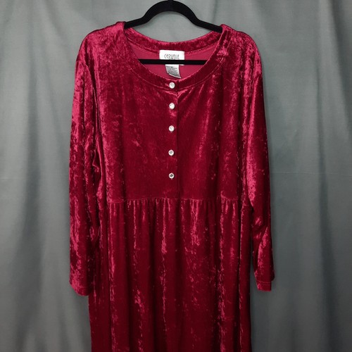 VTG 90s Y2K Crushed Velvet Dress Womens 3X Red Holiday Whimsy Goth Fairy Grunge - Picture 3 of 11
