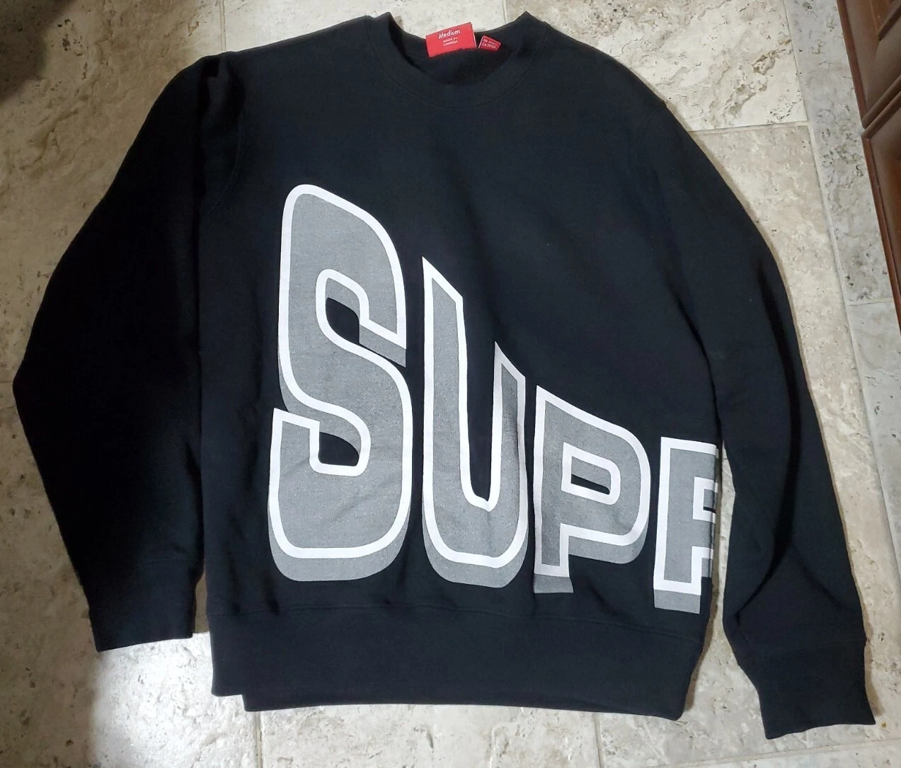 RARE MODEL SUPREME SIDE ARC LOGO BLACK COTTON SWEATSHIRT MEN'S SIZE MEDIUM
