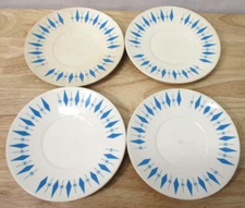6" Saucer 4 Mar-Crest Nest Stone Plates MCM Atomic Blue Diamond Carousel Flaws
