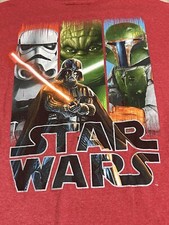 Star Wars Red Short Sleeve Shirt Boys Size XL 14/16 Darth Vader Yoda Storm Trp