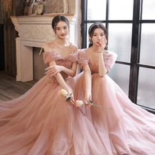 4 Styles Pink Bridesmaid Dresses Sweet Off Shoulder Bow Dresses Applique Tulle