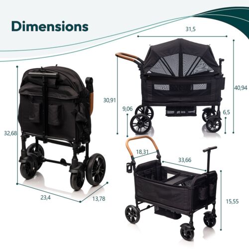 Wagon Stroller for 2 Kids with Adjustable Handle and Canopy,Kids Tray,Cup Holder - Picture 9 of 9