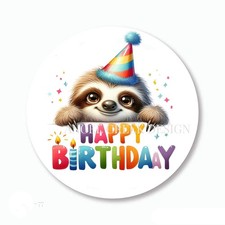30 SLOTH STICKERS ENVELOPE SEALS HAPPY BIRTHDAY FAVORS 1.5" ROUND SLOTH LABELS