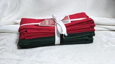 Set of 12 BBB Christmas Holiday Green & Red Cotton Napkins- 15"x15"-NWT